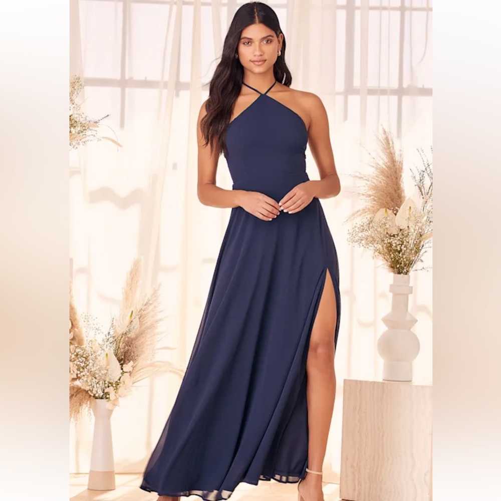 Lulus Navy Blue Halter Maxi Dress